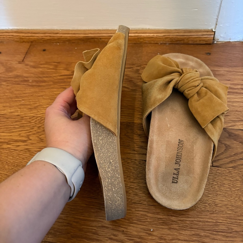 Ulla Johnson Ingrid Bow Slide Sandal in Mustard Suede - 7 - Picture 8 of 10